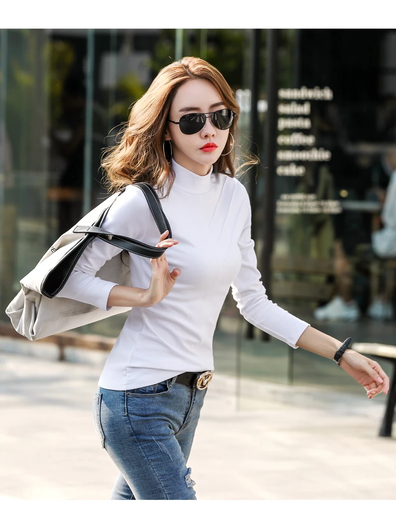 Осенняя женская футболка, корейский стиль, хлопок, новинка размера плюс, модная розовая футболка, женская футболка с длинным рукавом, женские топы 7444 50