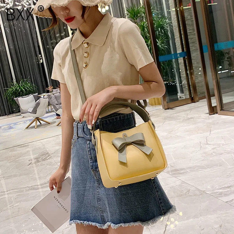 

[BXX] Women's Single Shoulder Crossbody Bag All-match Flap 2020 Summer Bowknot Design Handbag Ladies Fashion Composite Bag HF109