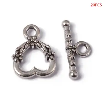 

Alloy OT Buckle Antiqued Silver Tone Hearts and Flowers Toggle Clasps for Jewelry Making Bracelets Accessories