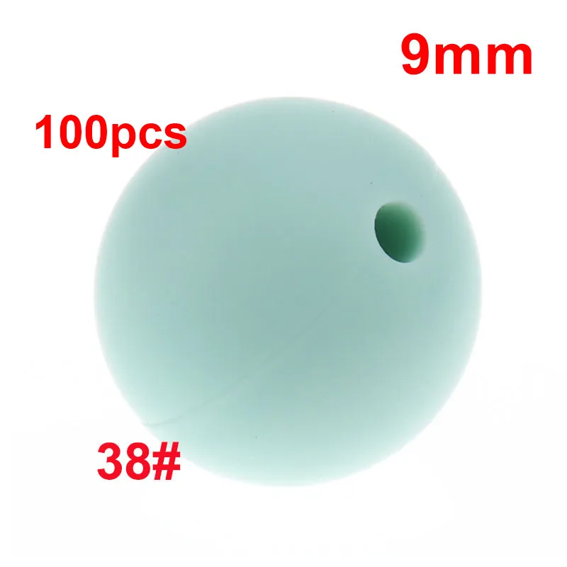 38 Mint Green Fkisbox 100 шт 9 мм детский Прорезыватель жемчужные Силиконовые Круглые бусины Bpa бесплатно Новорожденные сенсорные бижутерия для прорезывания зубов пустышки цепи аксессуары - Цвет: 38 Mint Green