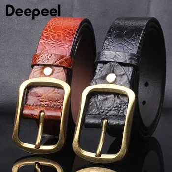 

Deepeel 1pc 3.7cm*110-130cm High-quality Men's Crocodile Pattern Pin Buckle Layer Leather Belt Gifts for Men Business Accessory