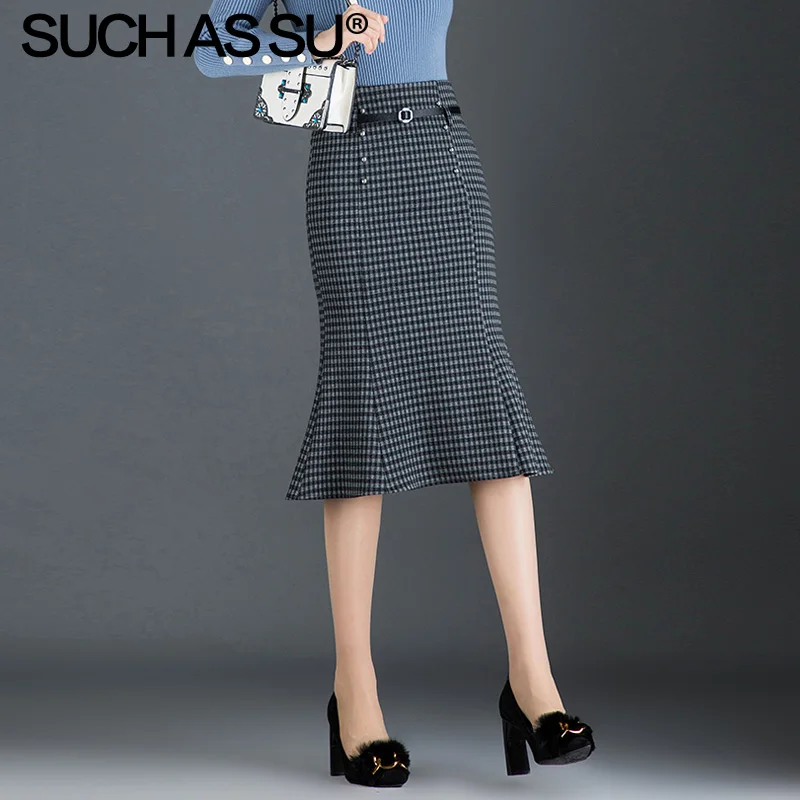 Lattice skirt Новинка, Женские Вязаные Юбки Русалки, Осень-зима, черная сетчатая юбка-карандаш с высокой талией, S-3XL размера плюс, Женская юбка с оборками для отдыха - Цвет: Lattice skirt