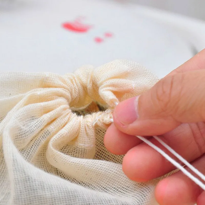 Description Picture 6 of item4 Sizes Pure Cotton Fine Mesh Nut Milk Strainer Reusable Yogurt Coffee Tea Juice Muslin Cheese cloth Bag Kitchen Accessories