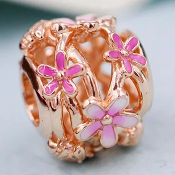 

Original Openwork Pink Daisy Flower With Ladybird And Bee Beads Fit 925 Sterling Silver Bead Charm Bracelet Diy Jewelry
