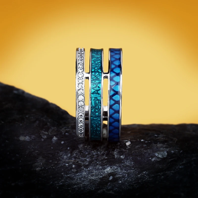 Creative Rings for Women Three-layer Blue Zircon Geometric Ring Handmade Enamel Women's Jewelry Engagement Rings for Women wedding rings silver rings silver ring gold plated rings gold plated silver ring silver plated ring gold rings gemstone ring natural stone ring