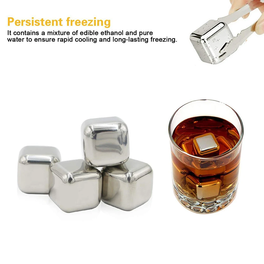 With Clips Stainless Steel Ice Cubes Drink Cool Down Stones Reusable