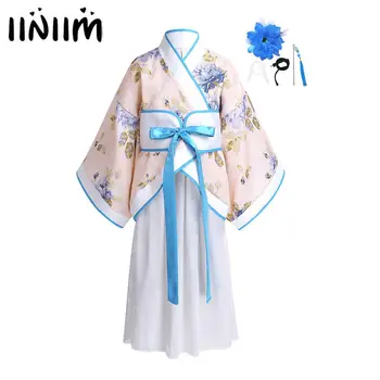 

Kids Girls Ancient Chinese New Years Traditional Hanfu Tang Chaise Suits Classical Dance Costume Cosplay for Halloween Parties