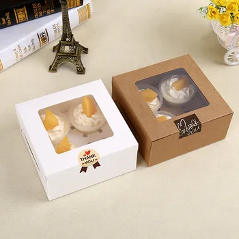 

Kraft Card Paper 4 Cupcake Box Muffin Cake Boxes Dessert Pastry Box with Transparent Window WB1042