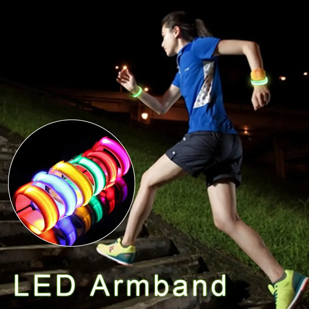 Brazalete con luz LED para deportes, muñequera reflectante de nailon, con brillo, de seguridad, para ciclismo carrera nocturna
