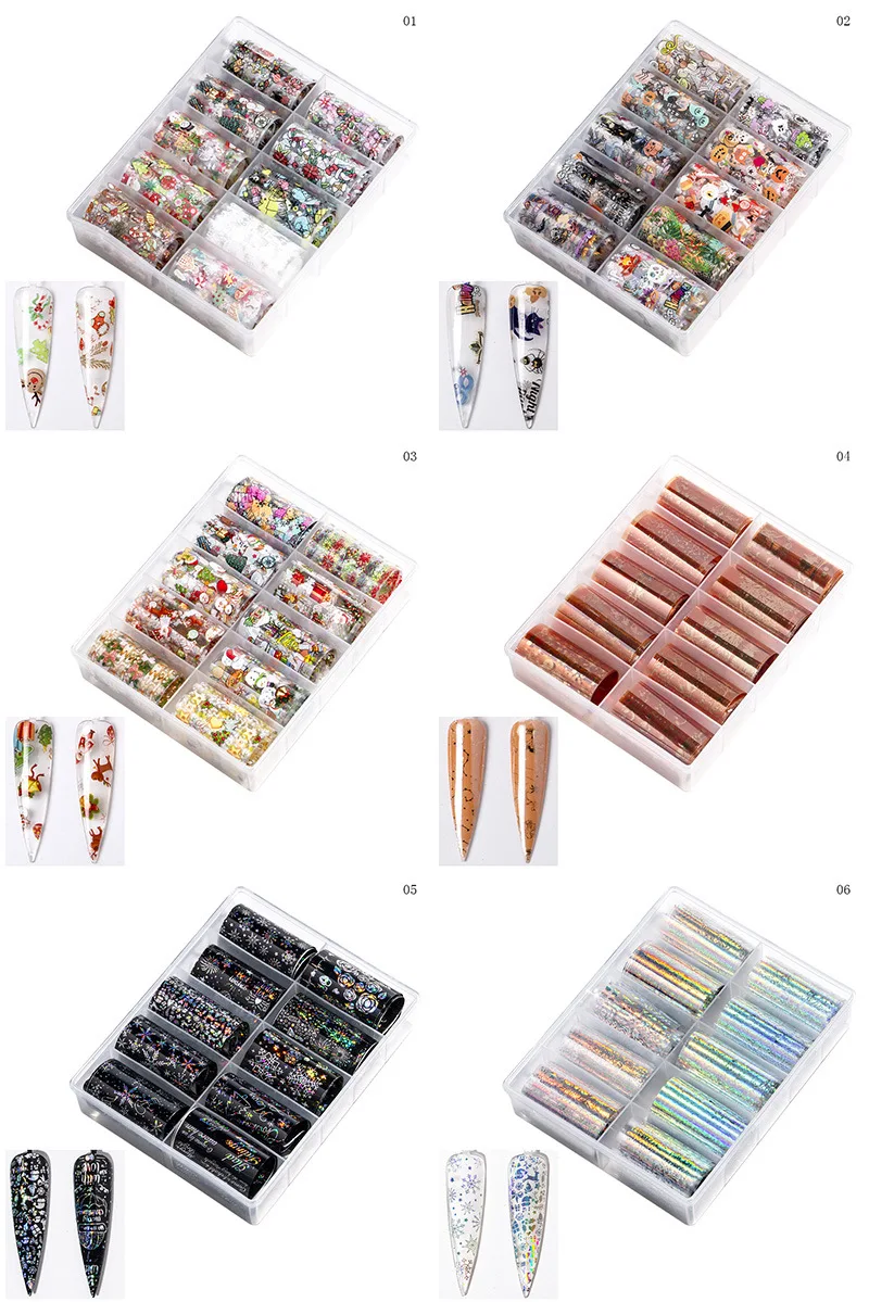 

10 Color Nail Foil Transfer Sticker, Halloween Xmas Nail Foil Nail Art Stickers Tips Wraps Foil Transfer Adhesive Glitters ,JK7