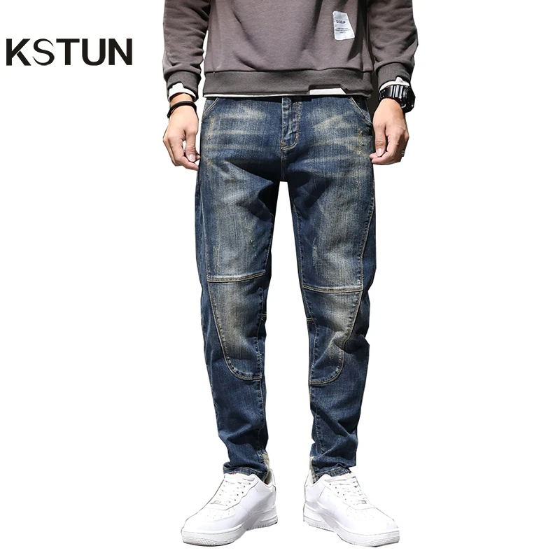 Hombres pantalones Harem elásticos azul Loose, ancho pierna cónica Jeans de mezclilla Casual hombres pantalones vaqueros Vintage gran tamaño Pantalones