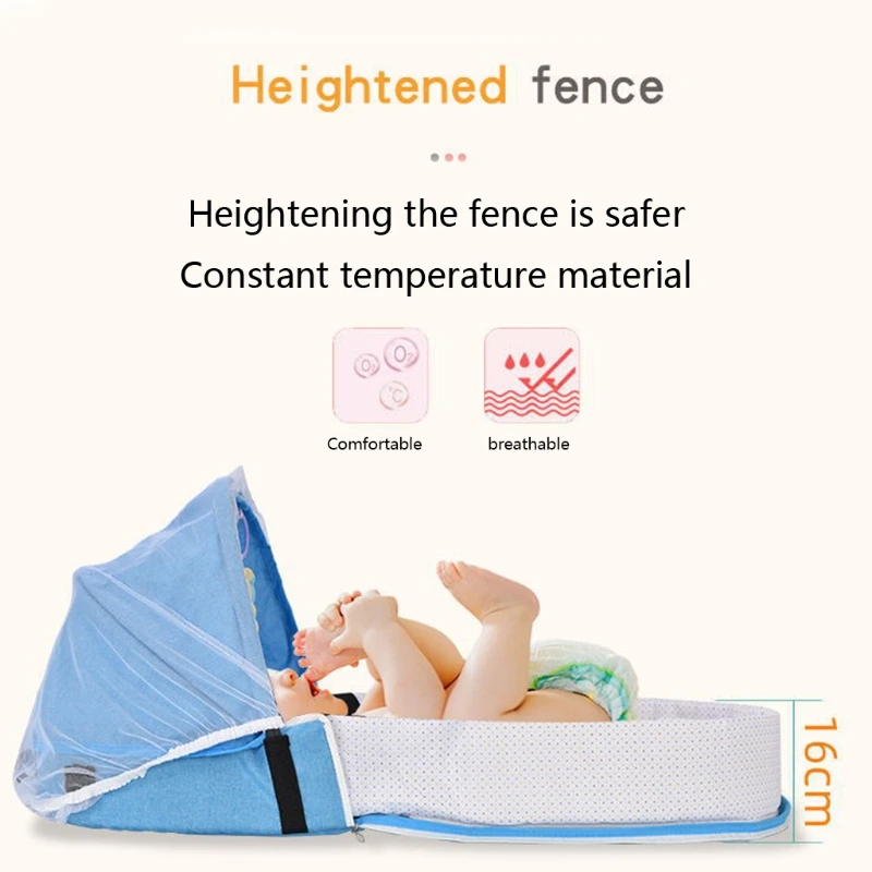 Baby Bed Travel Crib Portable Toddler Bed Cot with Mosquitoes Net Foldable Bassinet Infant Sleeping Basket with Toys