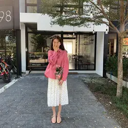 Желтая Чжэн 2019 весна корейский стиль маленькое сердце цветочный плиссированная юбка эластичная талия средней длины юбка женская Q70209