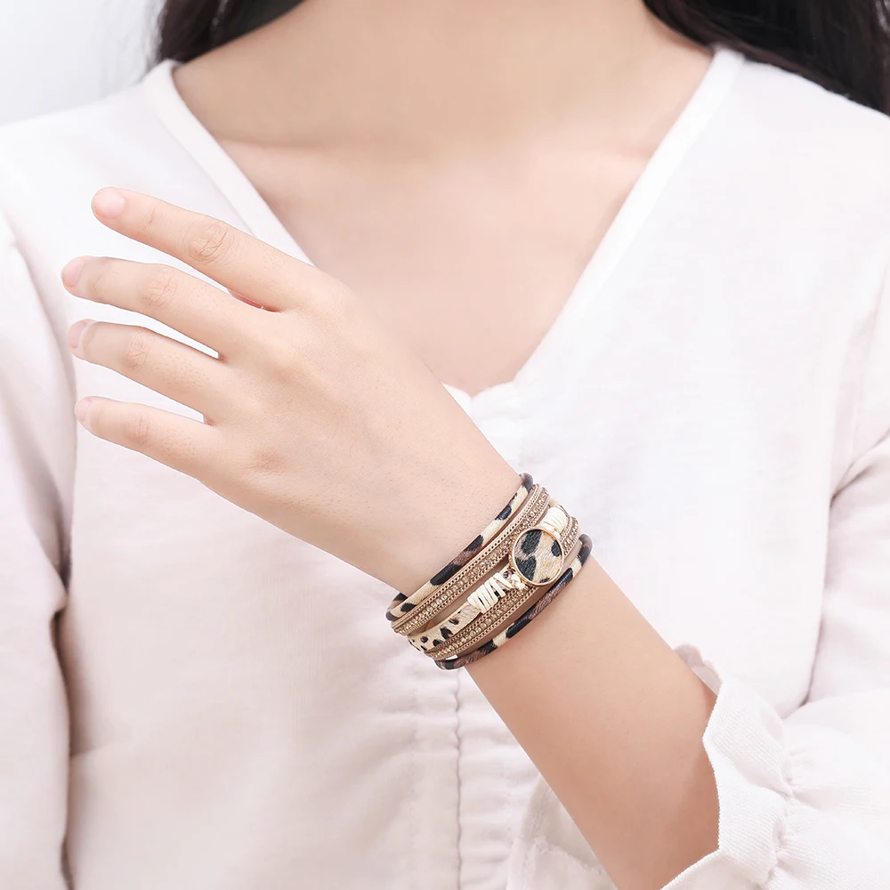 Leather Bracelet Charm Bracelet WYBU Four Styles Charm Leopard Bracelets for Women Teen Girls Multilayer Wide Animal Cheetah Print Leather Wrap Bracelet Jewelry