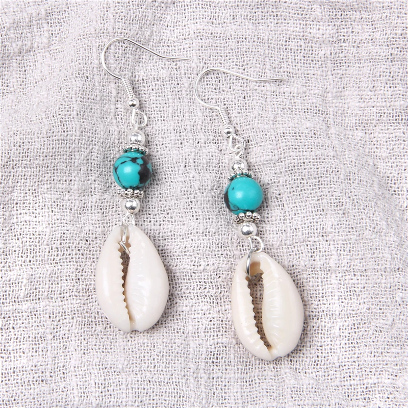 Shell Cowrie Earrings Natural Stone Beads Drop Earrings Fashion