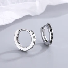 New Fashion Round Circle Hoop Earrings For Women Black Zircon Inlaid Hollow Huggies Female Charming Earring Accessories Jewelry