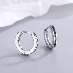 New Fashion Round Circle Hoop Earrings For Women Black Zircon Inlaid Hollow Huggies Female Charming Earring Accessories Jewelry