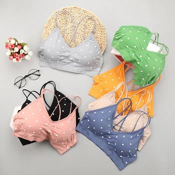 

Polka Dot Cotton Wrapped Chest fitness underwear Without Steel Ring Camisole Cross Beauty Back Girl Bra