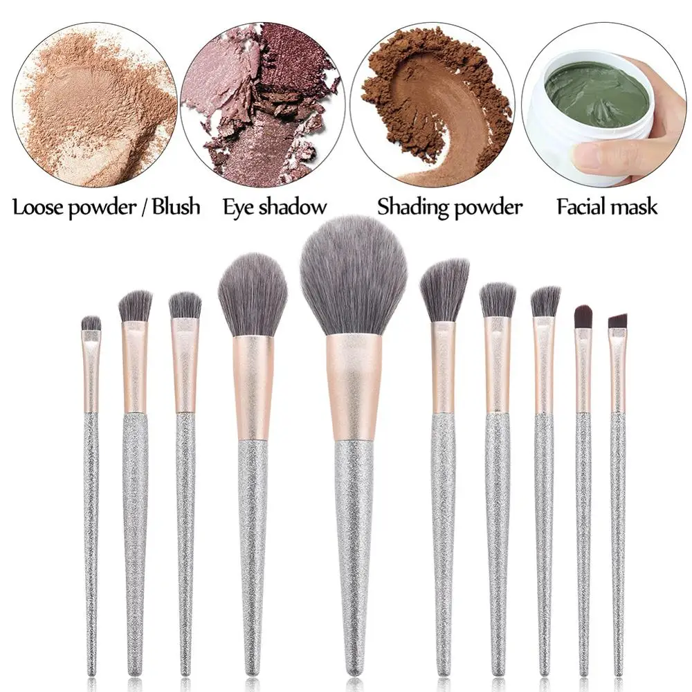 Multi-functional10Pcs набор кистей для макияжа, кисть для основы, Рассыпчатая кисть для пудры, кисть для губ, кисть для румян, набор кистей для губ