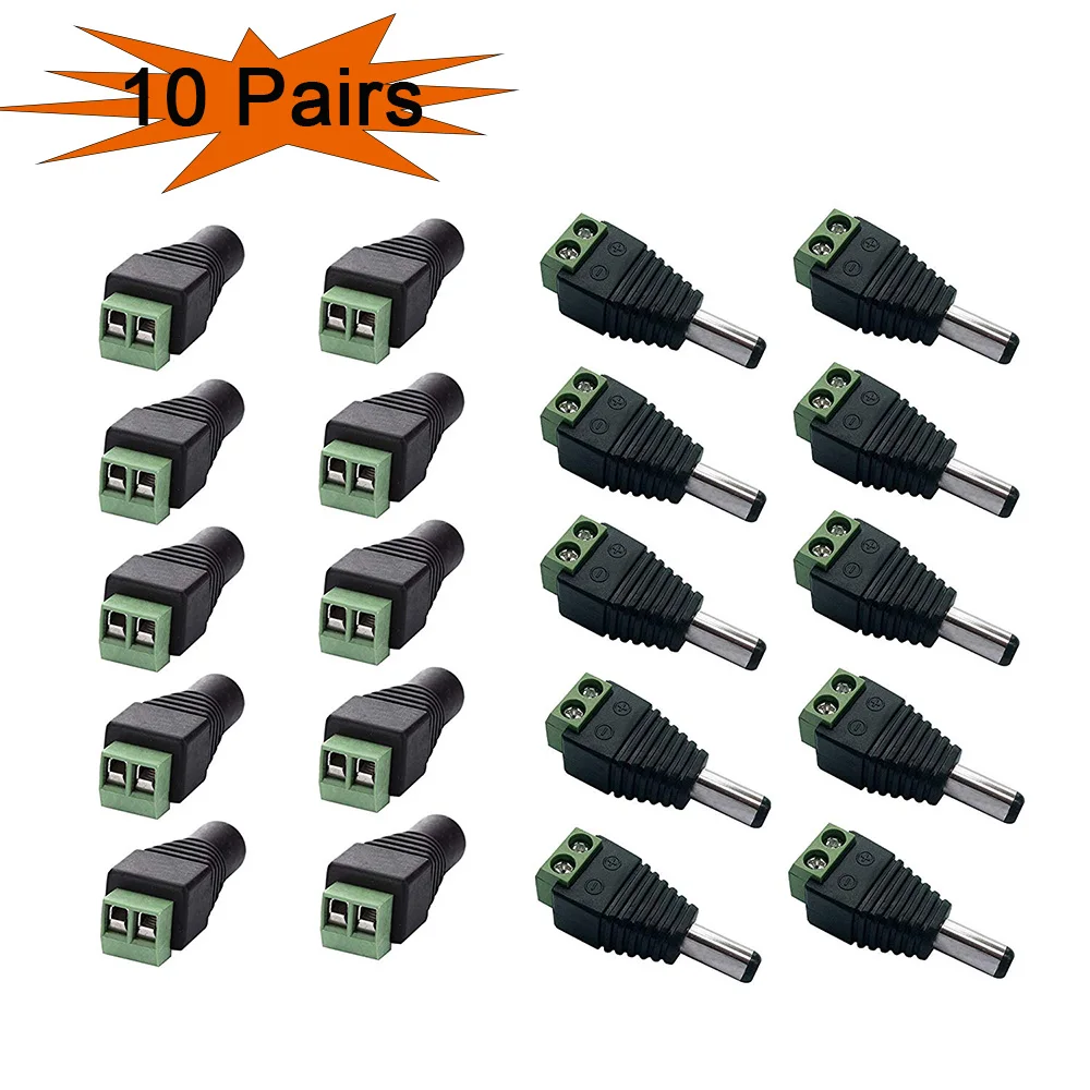 

10 Pairs Male and 10 Female 12v DC Power Jack Adapter Connector for Led Strip CCTV Camera