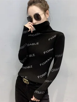 

New Spring Winter Thick Turtle-Neck Long-Sleeve T-shirt Women's All-match Slim-Fit Stretch High Collar Shirt Knit Top Tshirts