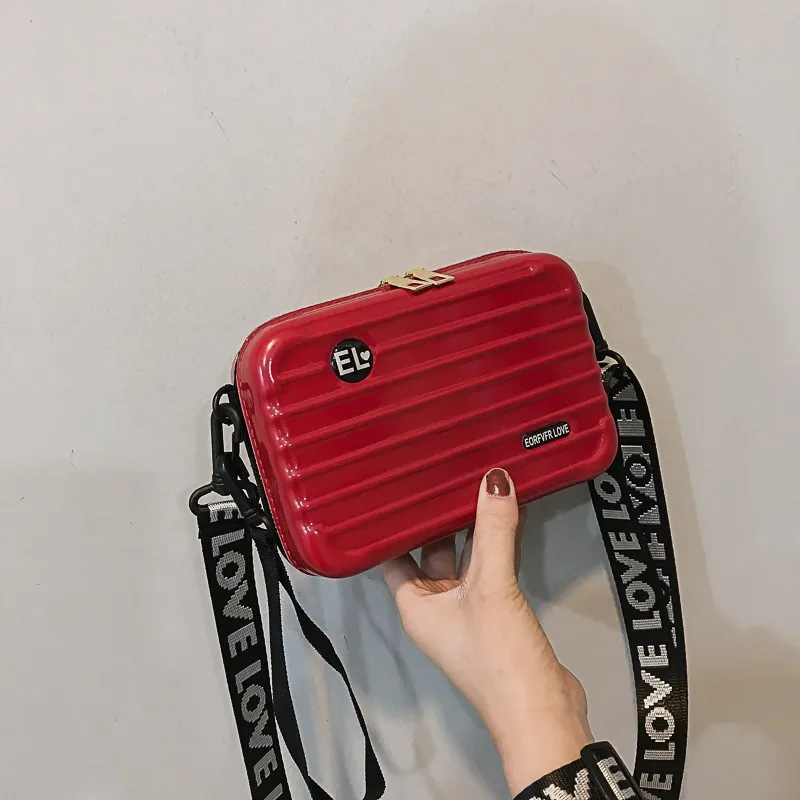 

Women Mini Suitcase Shape Crossbody Bag Fashion High Quality Small Shoulder Bag with Wide Letter Strap Girl Clutch Handbag