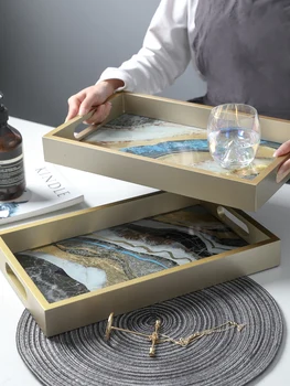 

Light luxury Nordic style wooden glass tea plate snack plate creative gold foil storage plate decorative plate storage plate