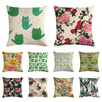 

Cartoon cactus cushion cover geometric leaves pillow cover linen car chair sofa bed home decoration pillow case 45x45cm