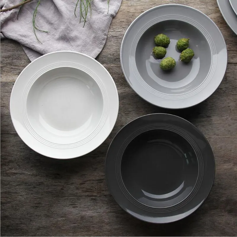 

Ceramic Plate Deep Tray Straw Hat Pasta Plate Creative Western-style Tableware Plate Home Western Soup Plate Northern