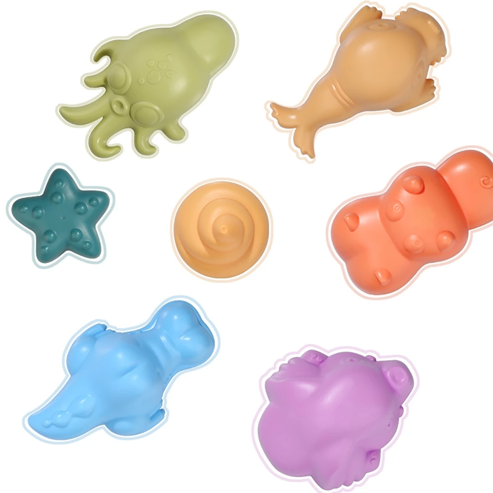 New  Beiens Beach Toys for Kids 8-14pcs Sand Toys for Children Soft Silicone Beach Bucket Playset for Ba