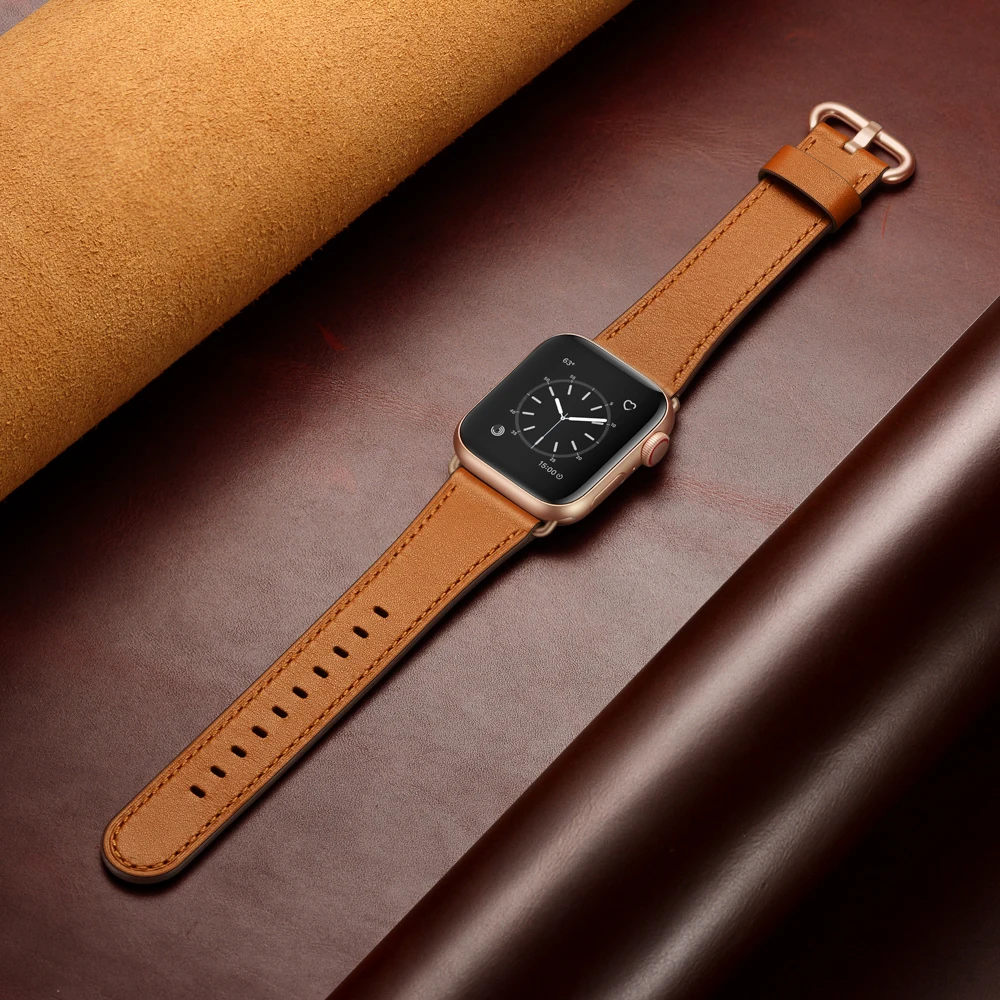 Совместим с Apple Watch series 5 4, ремешок из натуральной кожи 40 мм, 44 мм, ремешок для часов, браслет для iwatch 38 мм, 42 мм, ремешок на запястье