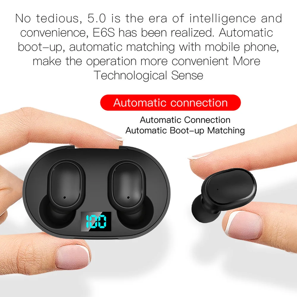 TWS E6S True Wireless Earphone for Redmi Airdots Earbuds LED Display Bluetooth V5 0 Headsets with Mic for iPhone Huawei Samsung