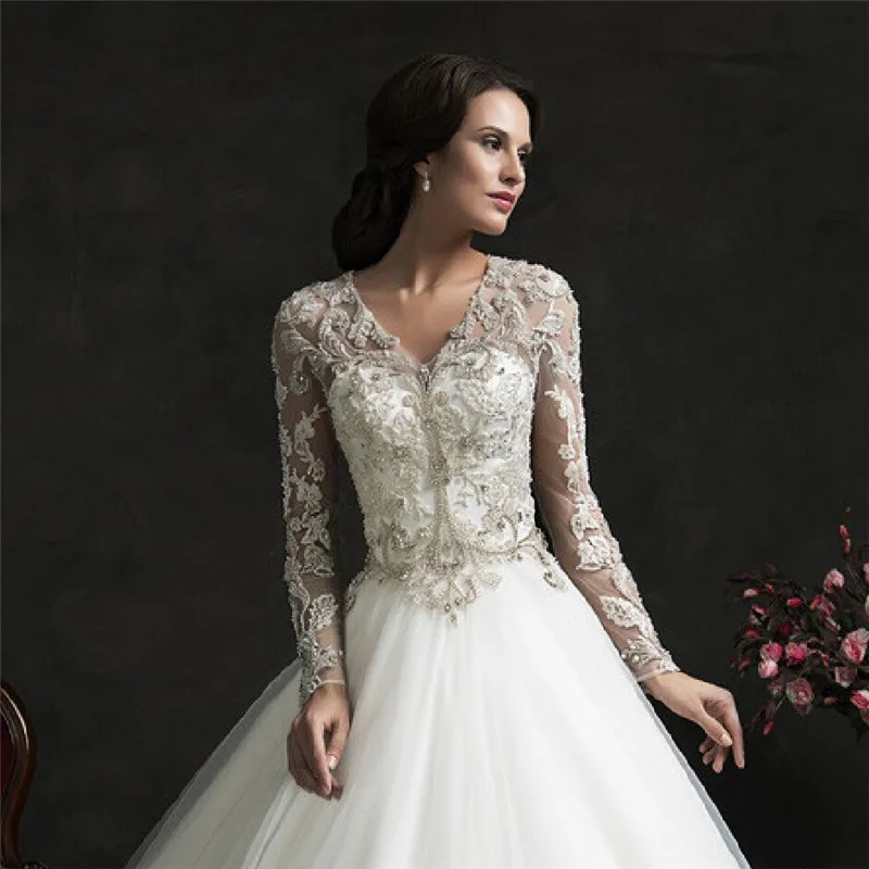 Платье с v-образным вырезом с длинным рукавом сексуальные модные Винтаж Vestido De Noiva Casamento манга Longo платья для матери невесты