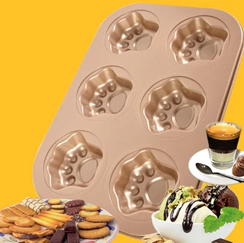 

6-Cup 2 Pack Nonstick Sponge Cake Shells Heavy Tinned Steel (Golden) Cat's Claw Baking Pan Cake Mold