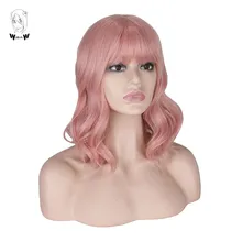 Cheap WHIMSICAL W Short Natural Wave Hair Wigs with Bangs Pink Beige Orane Heat Resistant Hair Synthetic Wig for Women Cheap WHIMSICAL W Short Natural Wave Hair Wigs with Bangs Pink Beige Orane Heat Resistant Hair Synthetic Wig for Women