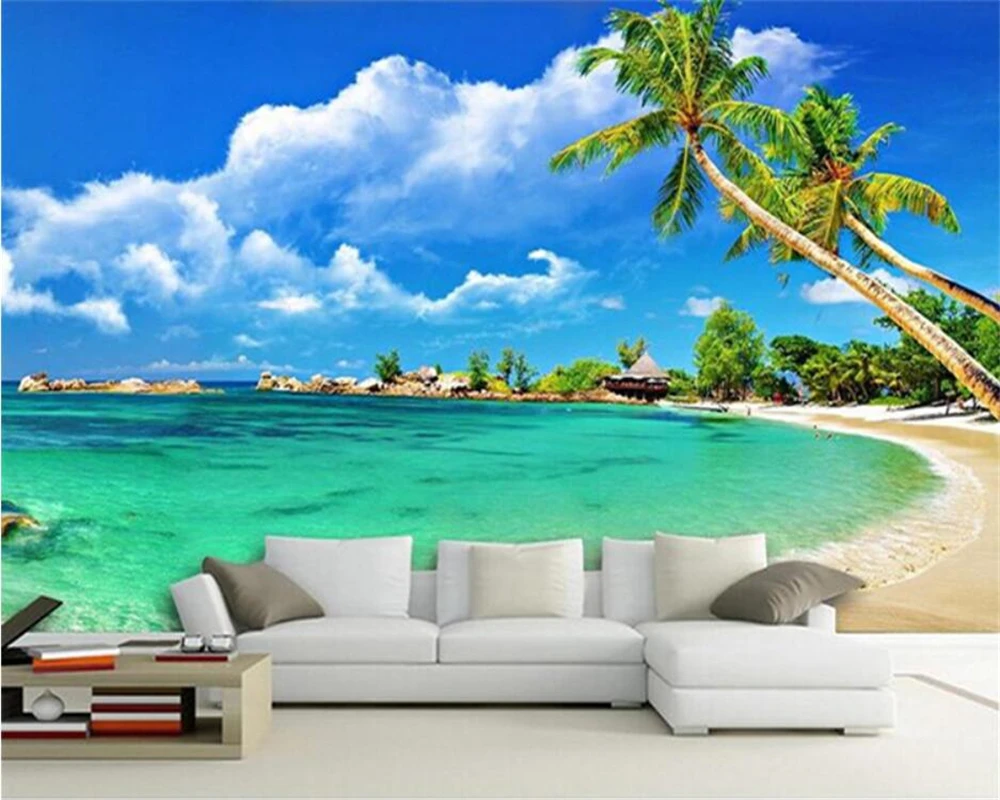 beibehang Customized modern new landscape living room sofa beach sea view TV background wallpaper wall papers home decor architecture a modern view