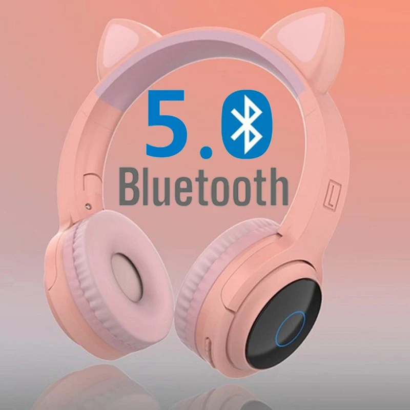 LED Cat Ear Headphones Cute Kids Bluetooth Headset with MIC for Handsfree Boys Girls Birthday Gifts Stereo Music Headsets