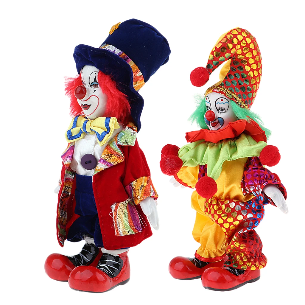 2pcs 18cm Cute Clown Porcelain Doll Halloween Decoration Home Table Desk Decor