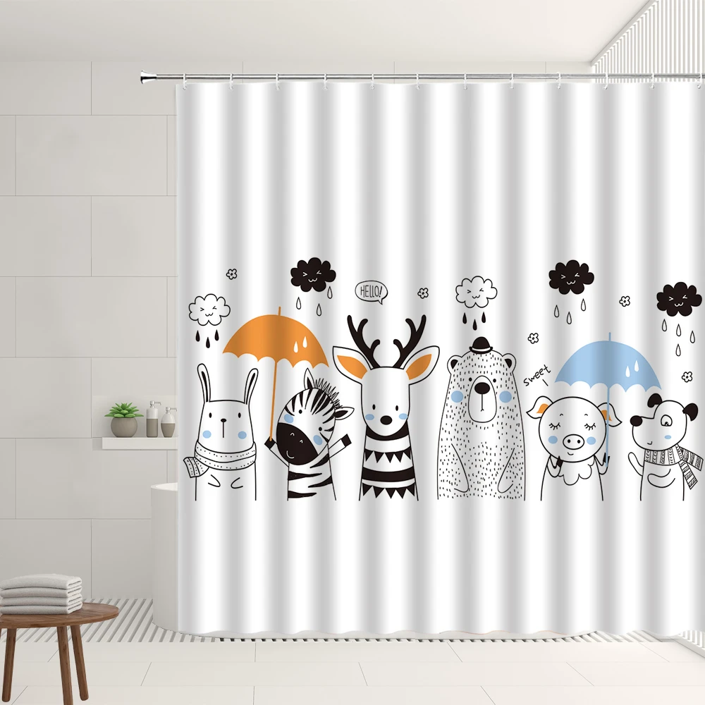 Cortinas de ducha de animales de dibujos animados para niños, cortina de  baño de tela con ganchos, pintado Simple, perro, alce, oso, cebra, regalo| Cortinas de ducha| - AliExpress