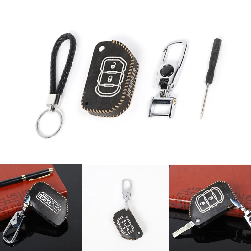 Автомобильный держатель для ключей кожаный чехол в стиле ретро брелок подходит для Jeep Wrangler JL+ коричневый/черный чехол для ключей автомобиля