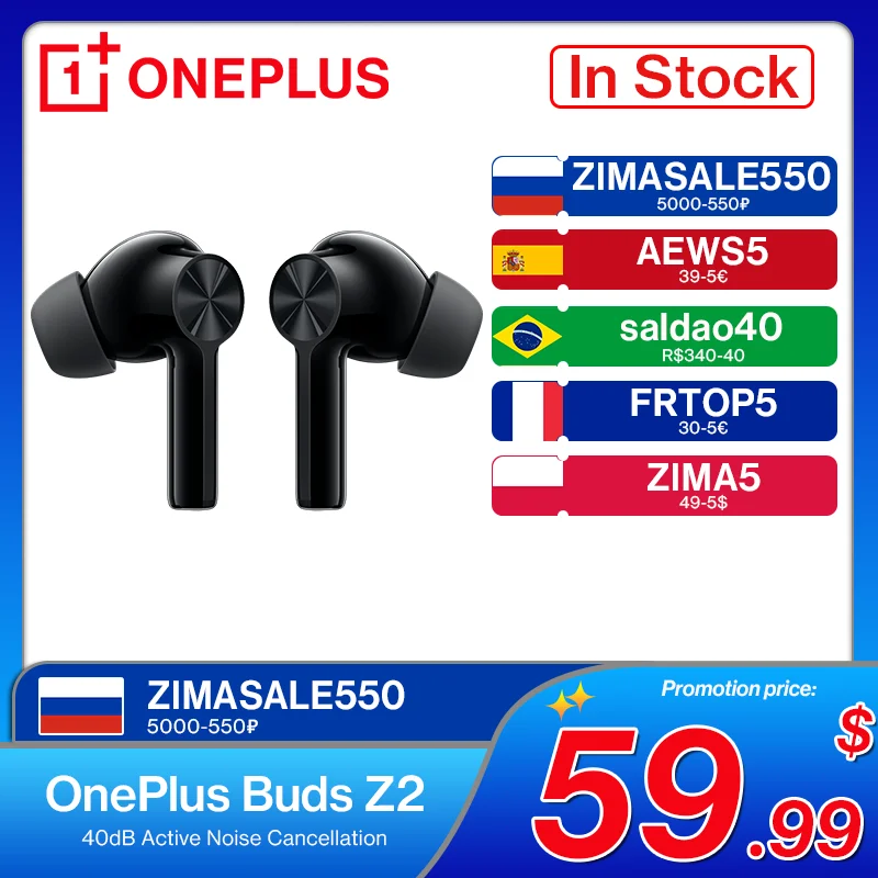 Bluetooth-наушники OnePlus Buds Z2 TWS 40 дБ активное шумоподавление | Электроника
