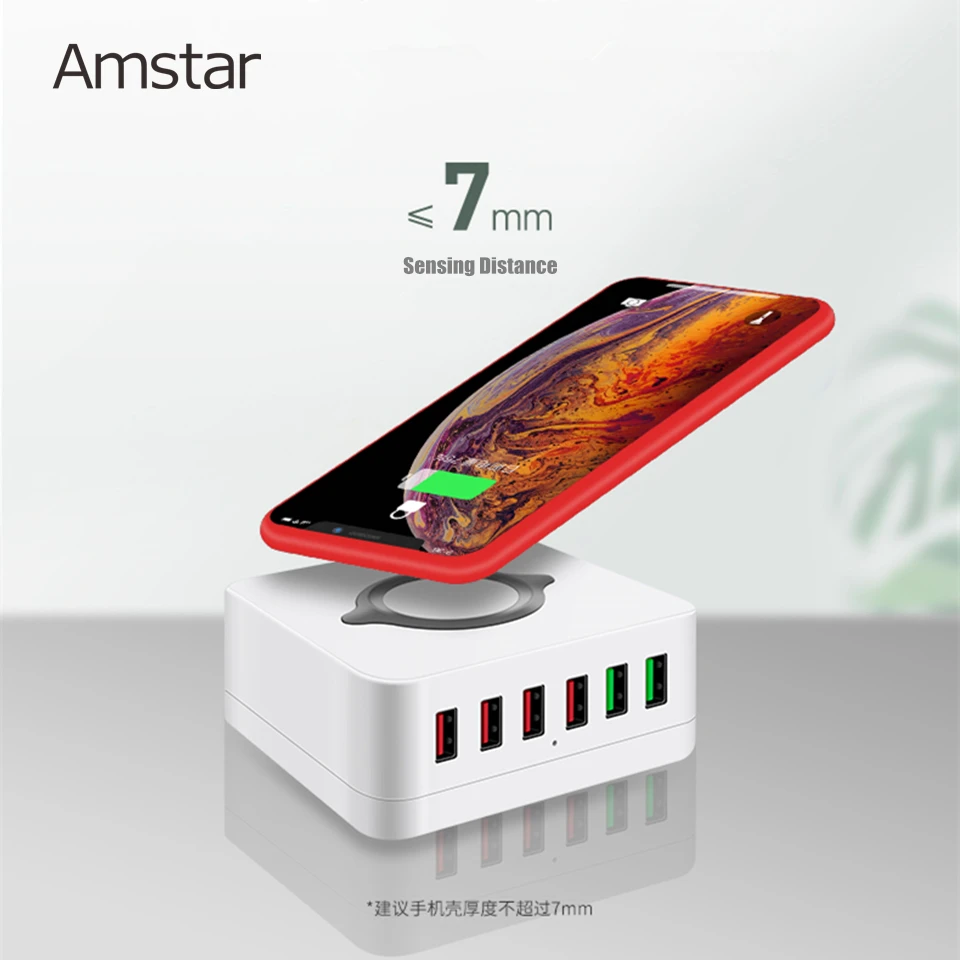 Amstar 72 Вт USB зарядное устройство 10 Вт Беспроводное зарядное устройство Быстрая зарядка 3,0 6 портов Быстрая зарядка для мобильных телефонов для iPhone 11 XS XR samsung S10 S9