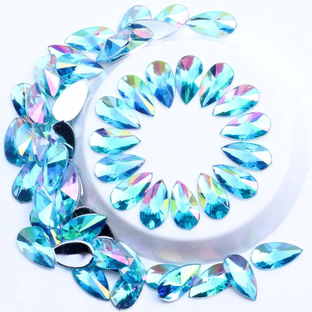 06 aquamarine ab Акриловые Стразы DIY драгоценные камни 8x13 мм 2000 шт в форме капли с плоским основанием острый Блестящий декор для ногтей украшения - Цвет: 06 aquamarine ab