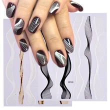 1 шт., волнистая полоска, наклейка для ногтей, золотая, черная, белая, гибкая лента, для дизайна ногтей, фольга, 3D, клейкие слайдеры, маникюрный декор, наклейка, LABP249-2