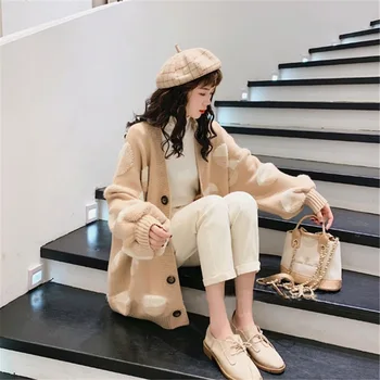 

2019 Autumn And Winter New Style Sweater Female Coat Mid-length Loose-Fit Korean-style Lantern Sleeve Lazy-Style Knit Cardigan-