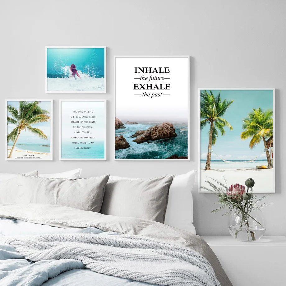 Biển Bãi Biển Cây Dừa Lướt Trích Dẫn Tường Nghệ Thuật In Canvas Tranh Bắc Âu Vải Áp Phích Và In Hình Treo Tường Hình Ảnh Cho Sinh Hoạt phòng