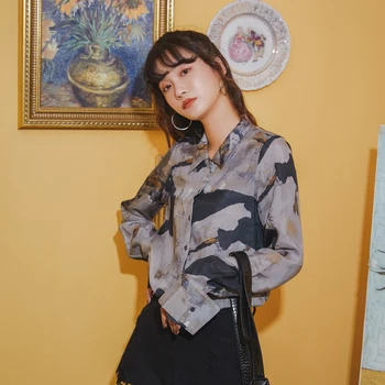 

COIGARSAM Print Shirt Womens tops New Spring Women shirts Put Green 8964