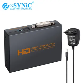 

eSYNiC Digital to Analog Audio Converter HDMI to DVI Converter Optical TOSLINK SPDIF + 3.5mm Jack Video Converter Box Adapter