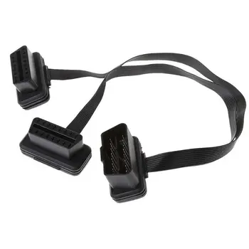 

Black Splitter Extension Cable Plastic OBD2 Male To Double Female Flat Thin Y Connector