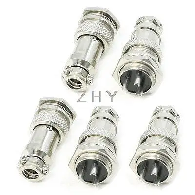 

5 x Panel Mounting 16mm 3Pin Male Female Metal Aviation Connectors Plugs
